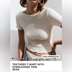 H&M Cream Textured Short-Sleeve Crop Top